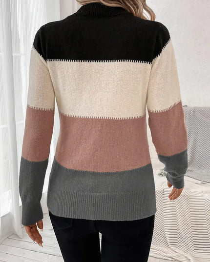 LAYLA- COLOR BLOCK KNIT SWEATER HIGH NECK LONG SLEEVE