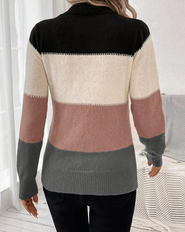 LAYLA- COLOR BLOCK KNIT SWEATER HIGH NECK LONG SLEEVE