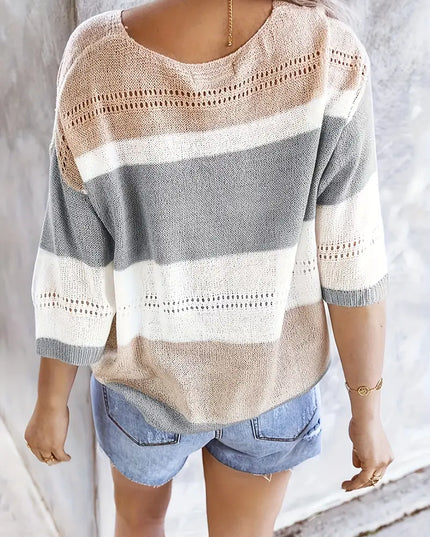 SIENNA- STRIPED KNIT SWEATER LOOSE FIT WITH V-NECK