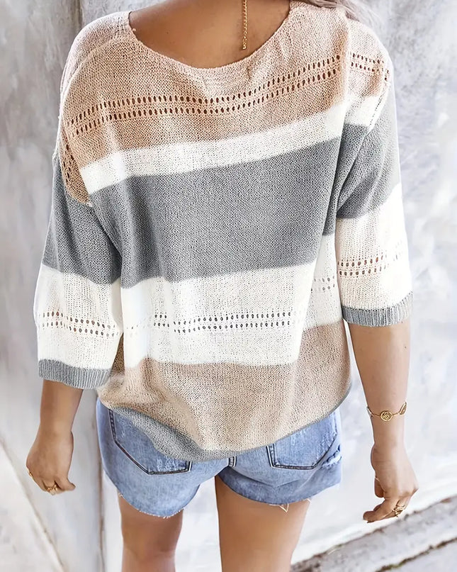 SIENNA- STRIPED KNIT SWEATER LOOSE FIT WITH V-NECK