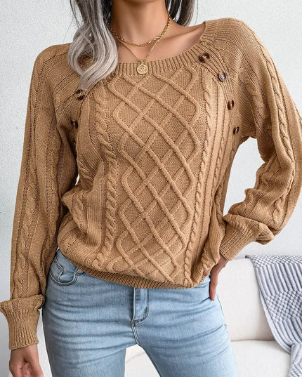 RUBY- CABLE KNIT SWEATER WITH BUTTON DETAIL AND WIDE NECKLINE