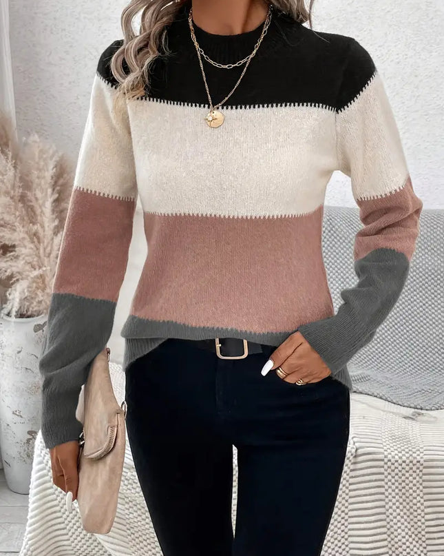 LAYLA- COLOR BLOCK KNIT SWEATER HIGH NECK LONG SLEEVE