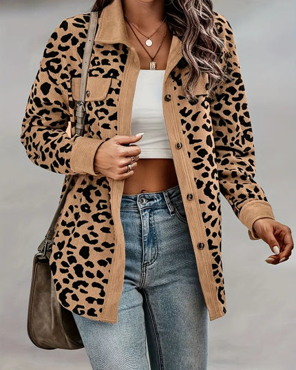 JASMINE - CHIC LEOPARD PRINT CORDUROY JACKET WITH BUTTON-DOWN FRONT