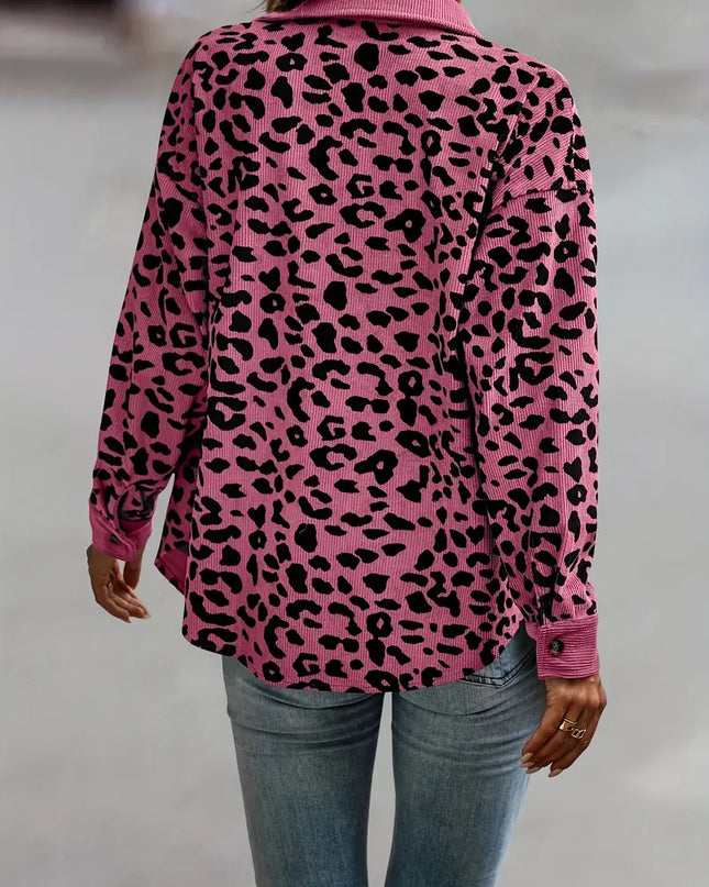 JASMINE - CHIC LEOPARD PRINT CORDUROY JACKET WITH BUTTON-DOWN FRONT