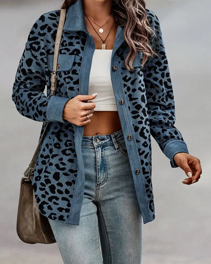 JASMINE - CHIC LEOPARD PRINT CORDUROY JACKET WITH BUTTON-DOWN FRONT