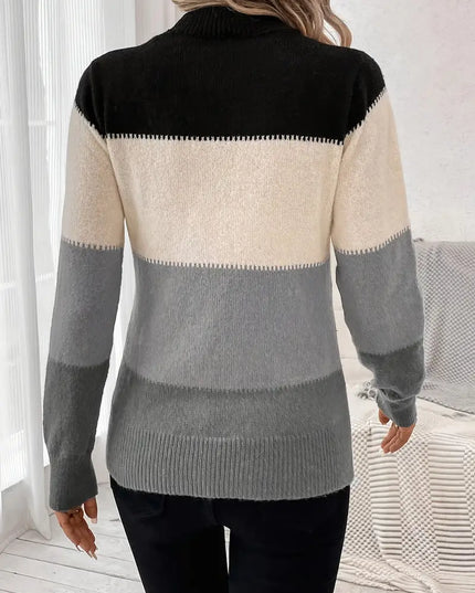 LAYLA- COLOR BLOCK KNIT SWEATER HIGH NECK LONG SLEEVE