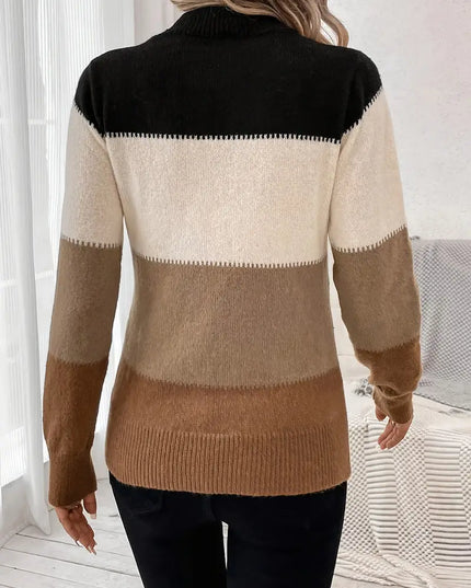 LAYLA- COLOR BLOCK KNIT SWEATER HIGH NECK LONG SLEEVE