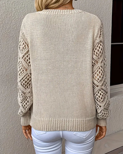 LIV- KNIT SWEATER V-NECK WITH LACE SLEEVE DETAILS