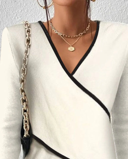 ELENA - ELEGANT BLACK & WHITE WRAP SWEATER FOR A CHIC LOOK