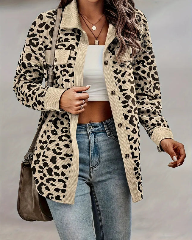 JASMINE - CHIC LEOPARD PRINT CORDUROY JACKET WITH BUTTON-DOWN FRONT