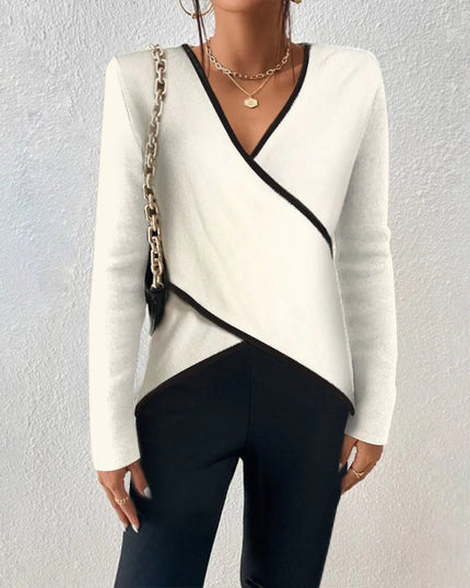 ELENA - ELEGANT BLACK & WHITE WRAP SWEATER FOR A CHIC LOOK