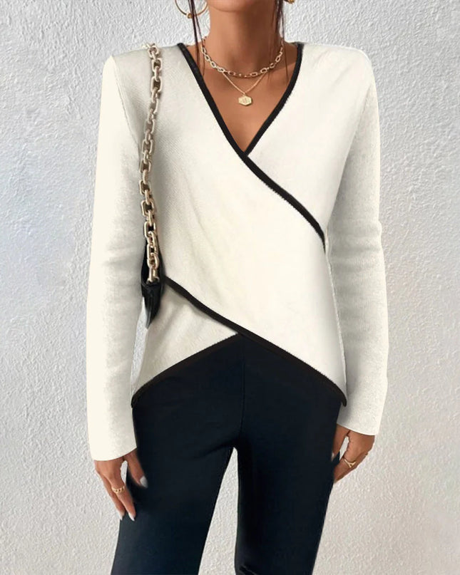 ELENA - ELEGANT BLACK & WHITE WRAP SWEATER FOR A CHIC LOOK