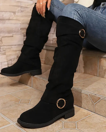 SIENNA- KNEE HIGH SLOUCH BOOTS WITH BUCKLE DETAIL