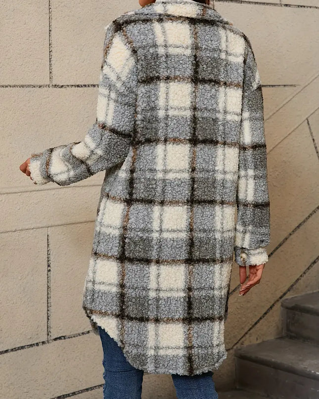 LUNA - ELEGANT PLAID TRENCH COAT WITH BUTTON FRONT