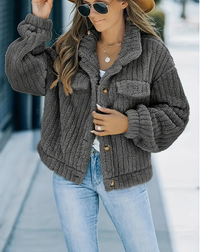 LAYLA - OVERSIZED FUR JACKET WITH BUTTON FRONT & POCKETS