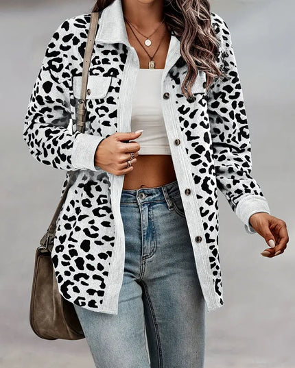 JASMINE - CHIC LEOPARD PRINT CORDUROY JACKET WITH BUTTON-DOWN FRONT