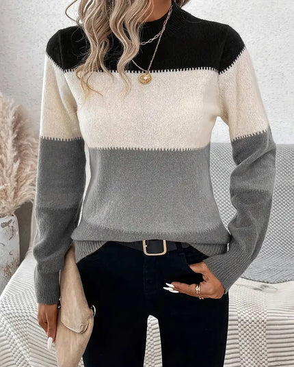 LAYLA- COLOR BLOCK KNIT SWEATER HIGH NECK LONG SLEEVE