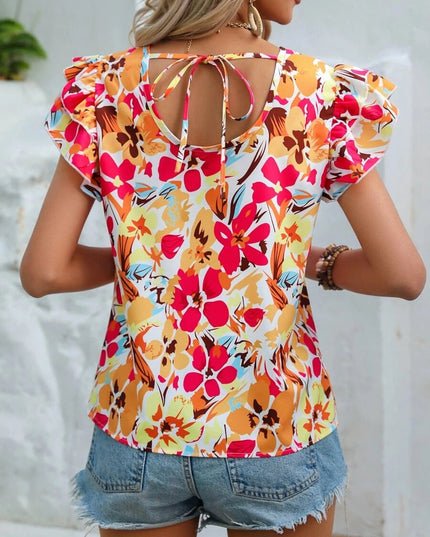 SOFIA - FLORAL RUFFLE SLEEVE SUMMER BLOUSE