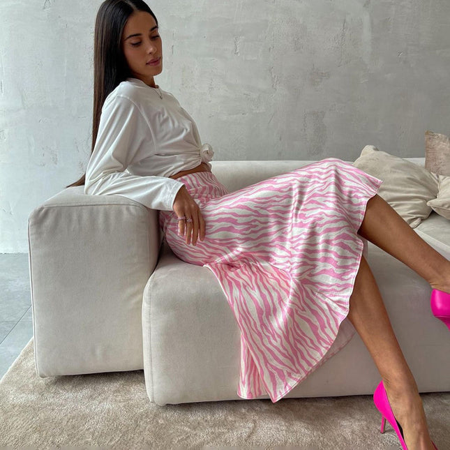 AVA - MIDI SKIRT WITH PINK ZEBRA PRINT AND FLOWY HEM