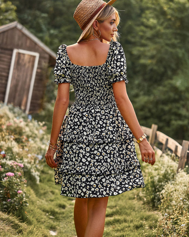 SIENNA - BOHEMIAN FLORAL PUFF SLEEVE DRESS