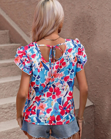 SOFIA - FLORAL RUFFLE SLEEVE SUMMER BLOUSE