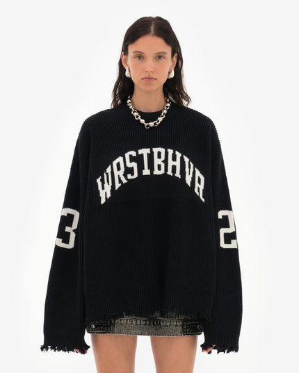 LIV - OVERSIZED VINTAGE LETTER SWEATER WITH DISTRESSED DETAILING