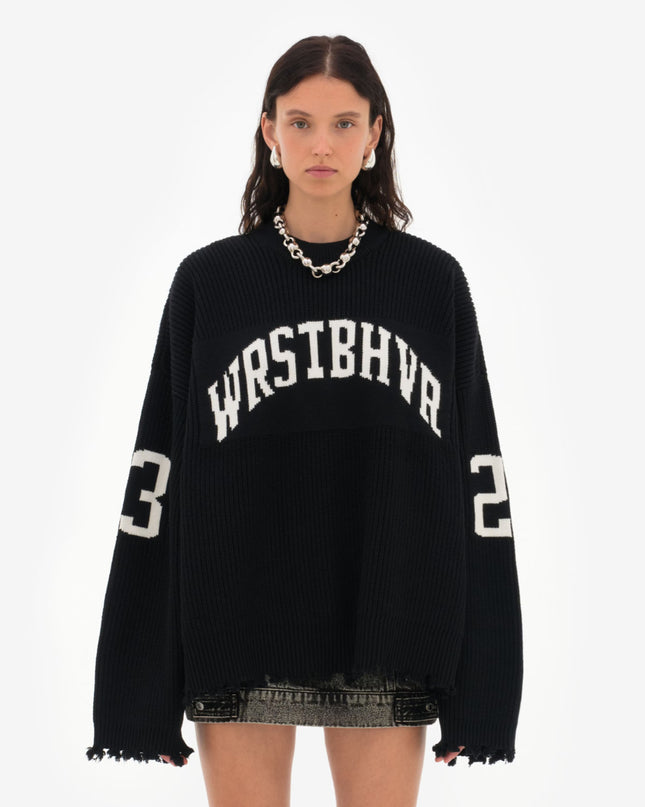 LIV - OVERSIZED VINTAGE LETTER SWEATER WITH DISTRESSED DETAILING