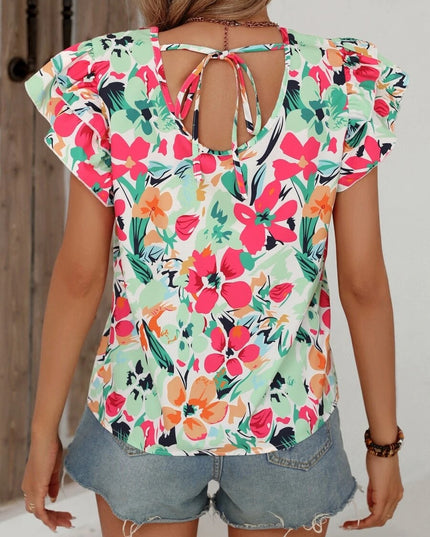 SOFIA - FLORAL RUFFLE SLEEVE SUMMER BLOUSE