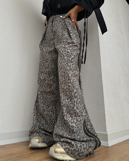 LAYLA- LEOPARD PRINT WIDE LEG PANTS WITH SIDE STRIPES