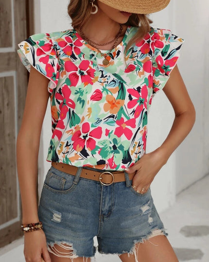 SOFIA - FLORAL RUFFLE SLEEVE SUMMER BLOUSE