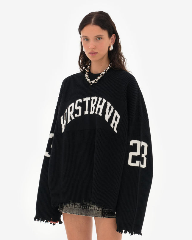 LIV - OVERSIZED VINTAGE LETTER SWEATER WITH DISTRESSED DETAILING