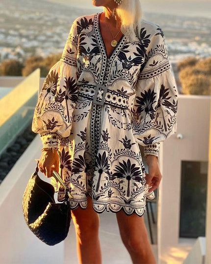 LINA- BOHO DRESS ELEGANT LONG SLEEVE SUMMER DRESS WITH BELT