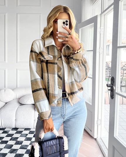 SIENNA - CROPPED PLAID BUTTON-UP JACKET