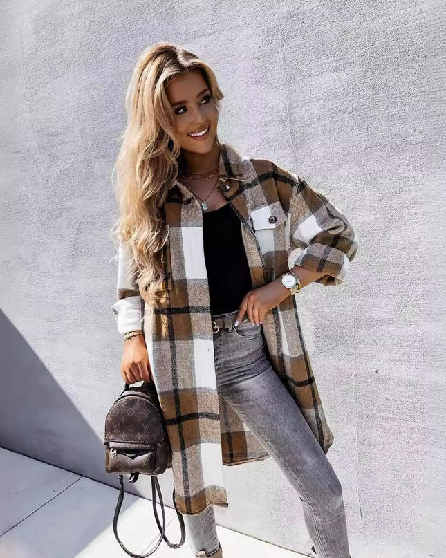 MILA - OVERSIZED PLAID FLANNEL SHACKET WITH BUTTON-DOWN FRONT