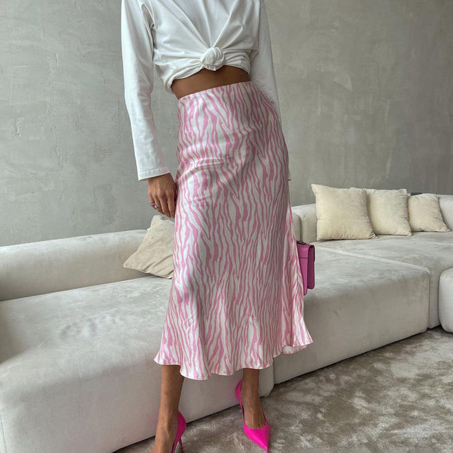 AVA - MIDI SKIRT WITH PINK ZEBRA PRINT AND FLOWY HEM