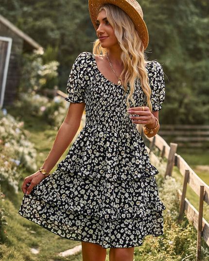 SIENNA - BOHEMIAN FLORAL PUFF SLEEVE DRESS