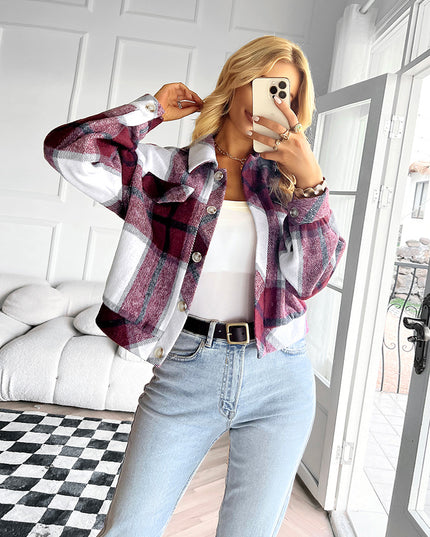 SIENNA - CROPPED PLAID BUTTON-UP JACKET