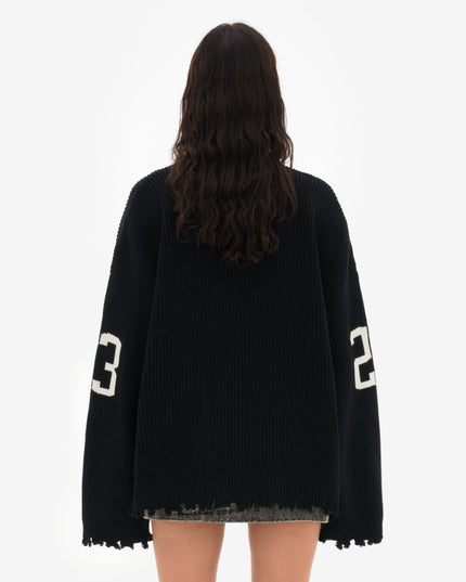 LIV - OVERSIZED VINTAGE LETTER SWEATER WITH DISTRESSED DETAILING