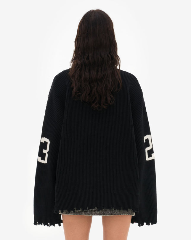 LIV - OVERSIZED VINTAGE LETTER SWEATER WITH DISTRESSED DETAILING