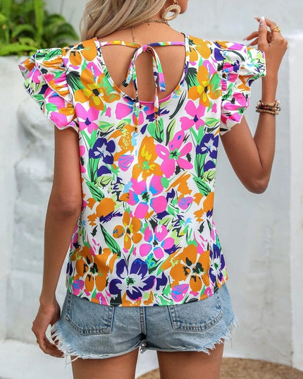 SOFIA - FLORAL RUFFLE SLEEVE SUMMER BLOUSE