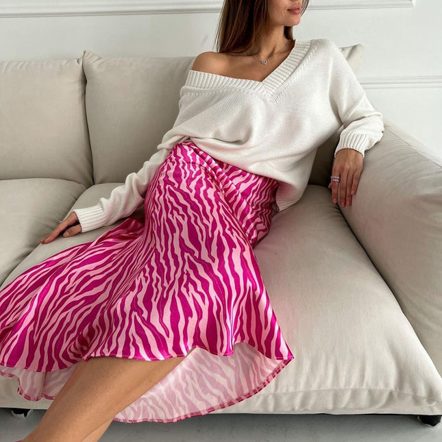 AVA - MIDI SKIRT WITH PINK ZEBRA PRINT AND FLOWY HEM