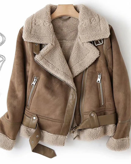 SIENNA - TRENDY MOTO JACKET WITH FAUX SHEARLING LINING FOR WINTER STYLE