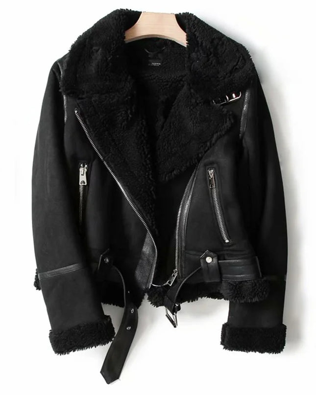 SIENNA - TRENDY MOTO JACKET WITH FAUX SHEARLING LINING FOR WINTER STYLE