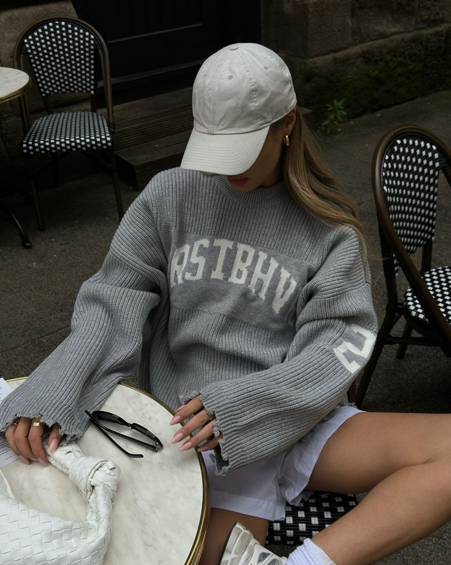 LIV - OVERSIZED VINTAGE LETTER SWEATER WITH DISTRESSED DETAILING