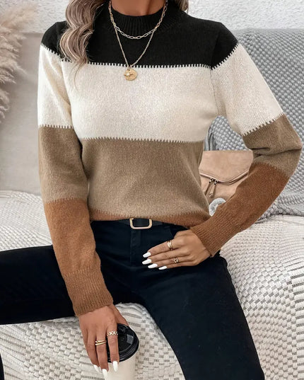 LAYLA- COLOR BLOCK KNIT SWEATER HIGH NECK LONG SLEEVE