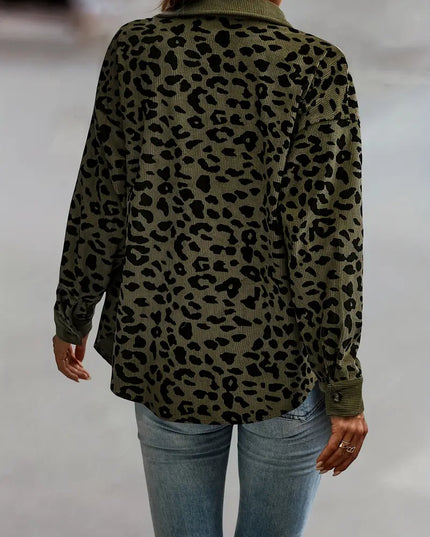 JASMINE - CHIC LEOPARD PRINT CORDUROY JACKET WITH BUTTON-DOWN FRONT