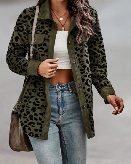 JASMINE - CHIC LEOPARD PRINT CORDUROY JACKET WITH BUTTON-DOWN FRONT