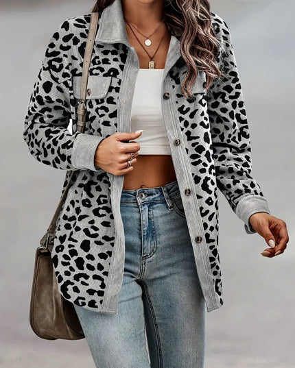 JASMINE - CHIC LEOPARD PRINT CORDUROY JACKET WITH BUTTON-DOWN FRONT