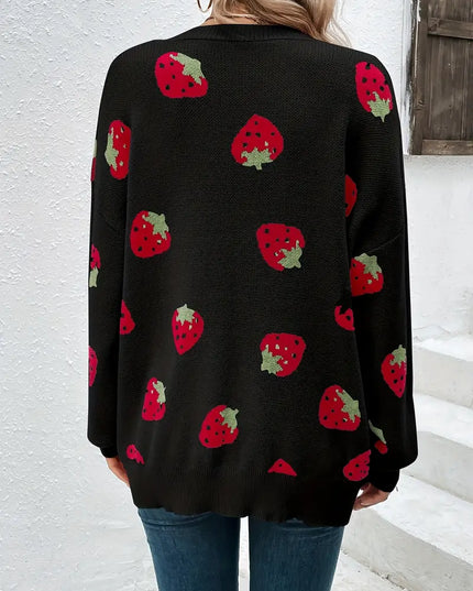 STELLA- OVERSIZED KNIT CARDIGAN WITH STRAWBERRY PRINT