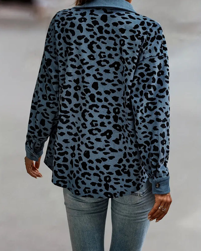 JASMINE - CHIC LEOPARD PRINT CORDUROY JACKET WITH BUTTON-DOWN FRONT